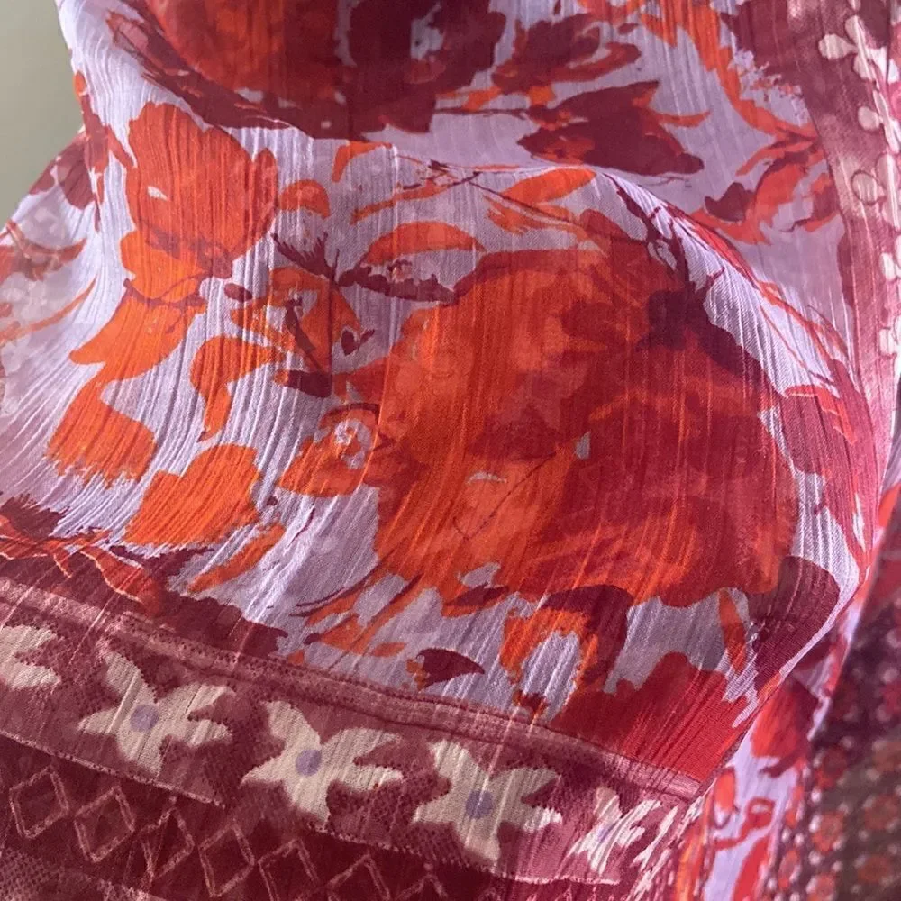Maroon And Lilac Floral Infinity Scarf